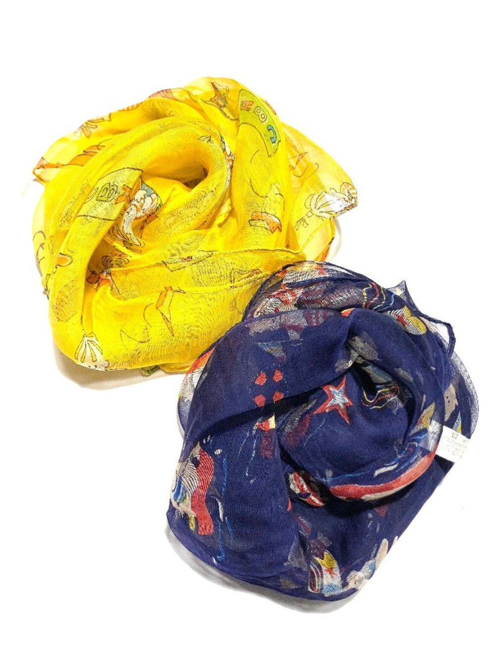 2 Chiffon Ponytail Scarves w playful patterns